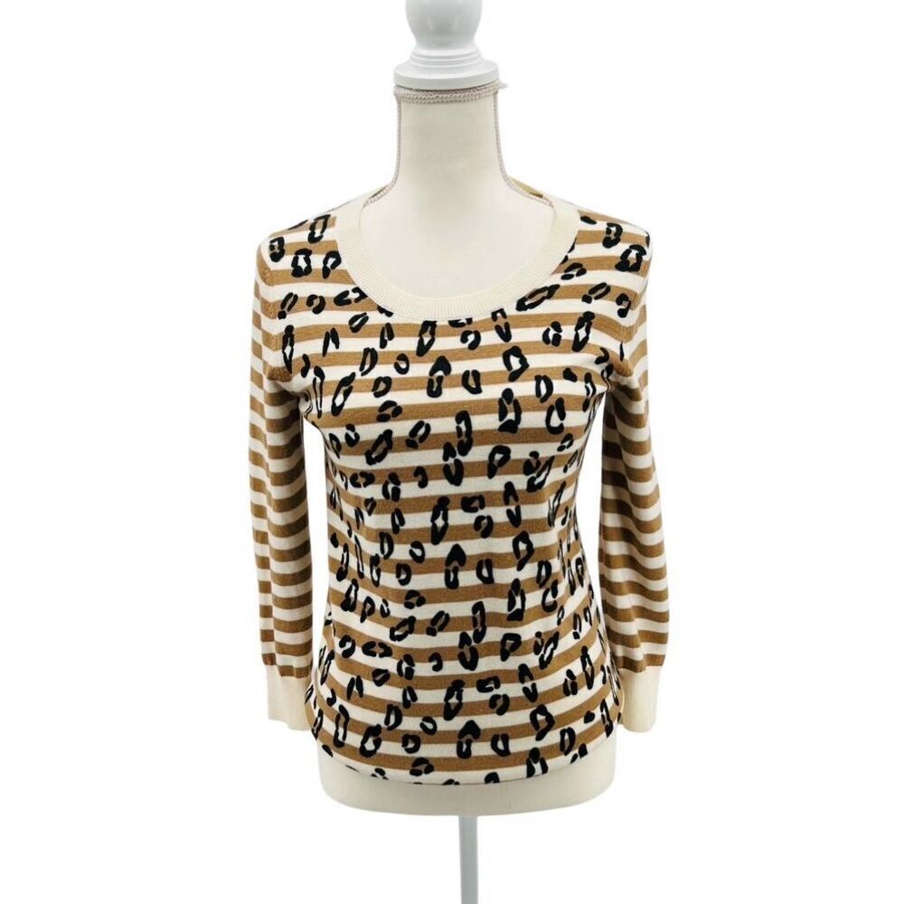 Banana Republic Sweatshirt Sweater Animal Print Striped Tan Cream Size S